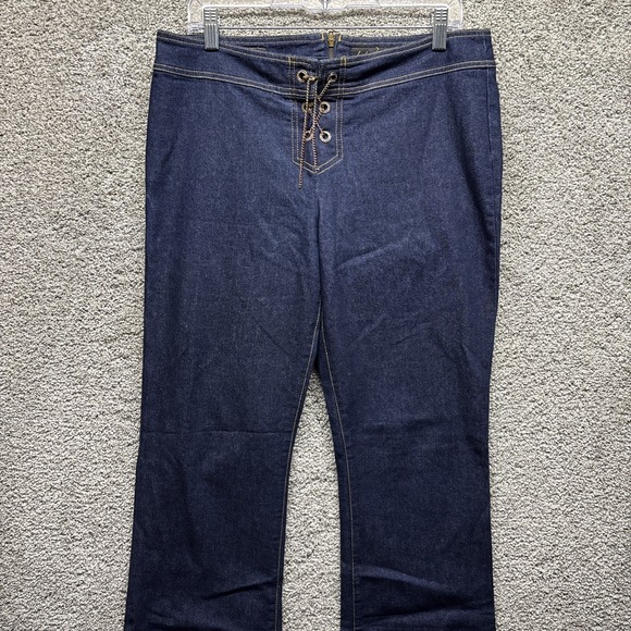 Baby Phat Denim - Vintage Y2K Baby Phat 13 34x32 Jeans Flare LaceUp Gold Chain ZipUp USA Made RARE